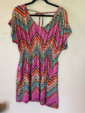 WinWin Multicolor geometric Striped Tie dress -Y2K Size L/XL